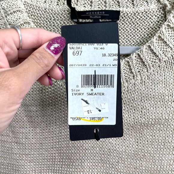 MaxMara Sweater Womens Medium Weekend Ivory Beige Tan Short Sleeve Flax Linen Kn - Picture 3 of 5